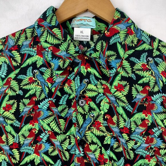 VTG OTC Hawaiian Camp Shirt Men Size XL SS Rayon Floral Tropical Parrot Bird - Picture 2 of 11